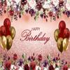 10x10ft Happy Birthday Backdrop Burgundy Flowers Rose Gold Glitter Bokeh Balloons Photography Background for Women Girls Birthday Party Decorations Supplies Photo Booth Backdrops view 3