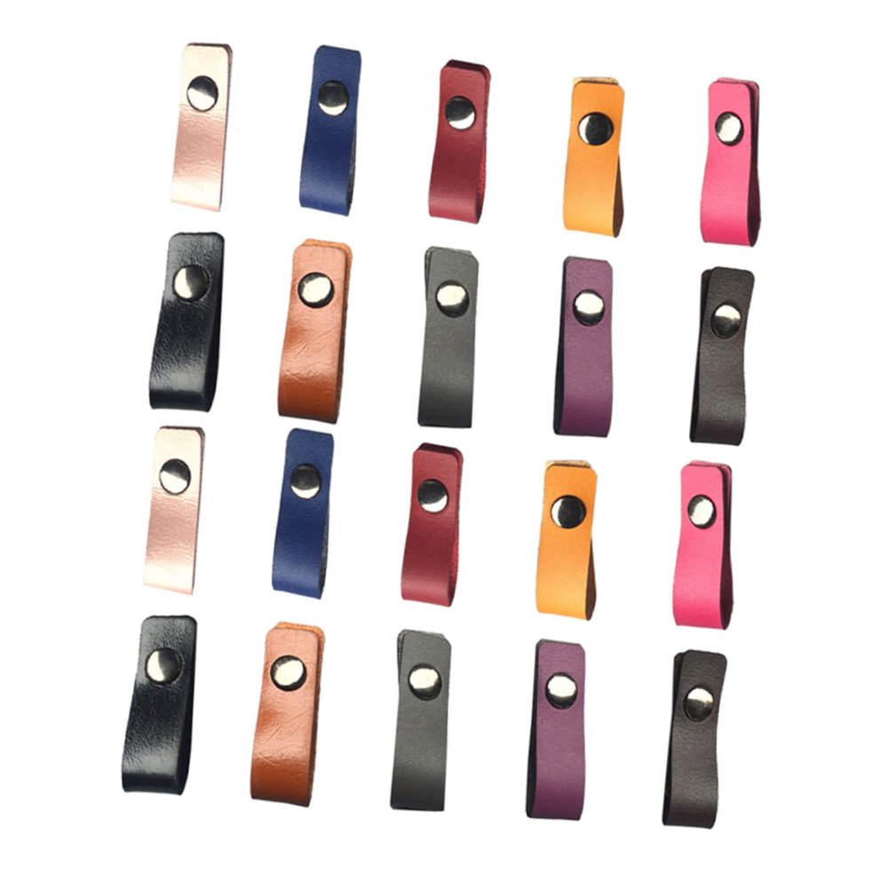 Hemoton 20Pcs Leather Cable Organizer Straps Sturdy USB Cord Holders Tidy Earphone Manager Adjustable Size for Travel and Desk Use