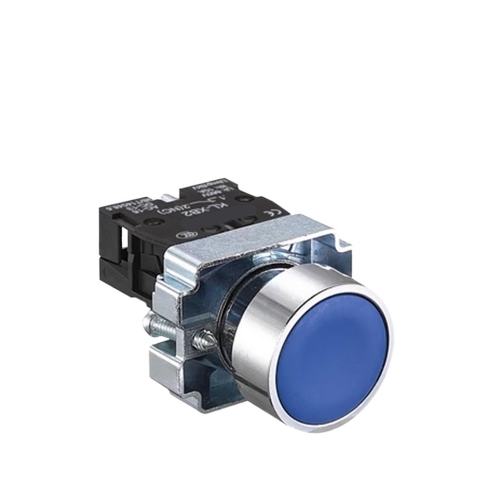 KKFAUS Button Switch self Reset XB2 Small Mushroom Head Emergency Stop 22mm knob Key Start inching Power on XB2-BS542 XB2-BA31 XB2-BA42 (Color : XB2-BA61 Blue)