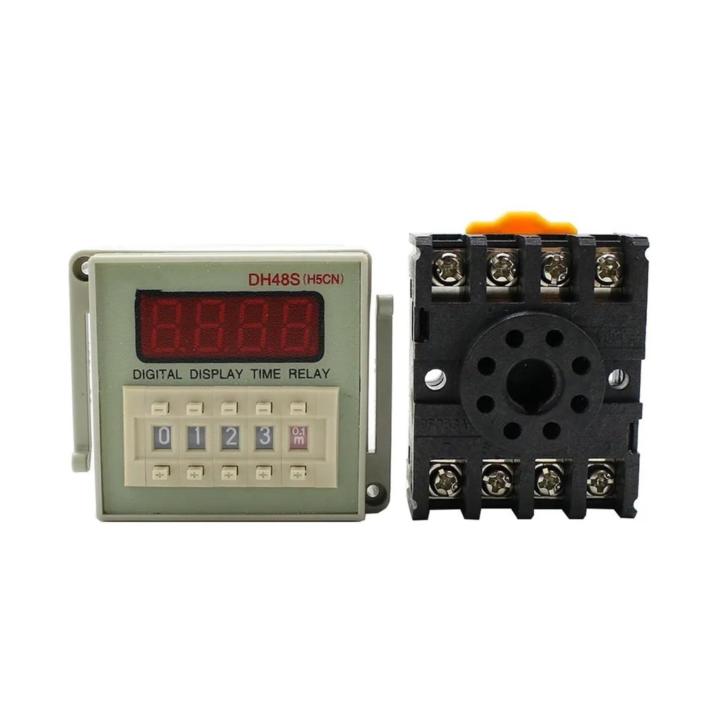 KKFAUS DH48S-1Z Digital LED Programmable Timer Time Relay Switch DH48S 0.01S-9999H DIN Rail AC110V 220V DC 12V 24V with Socket Base (Size : AC 110V)