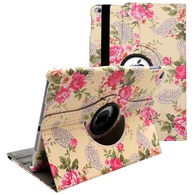 Wireless City 360 Rotation Case Fit to iPad 9.7 Inch 2018 2017/ fit iPad Air 2 Case -360-Degree Rotating Stand Protective Cover Smart Case with Auto Sleep/Wake 5th/6th Gen (Pink Flower Design)