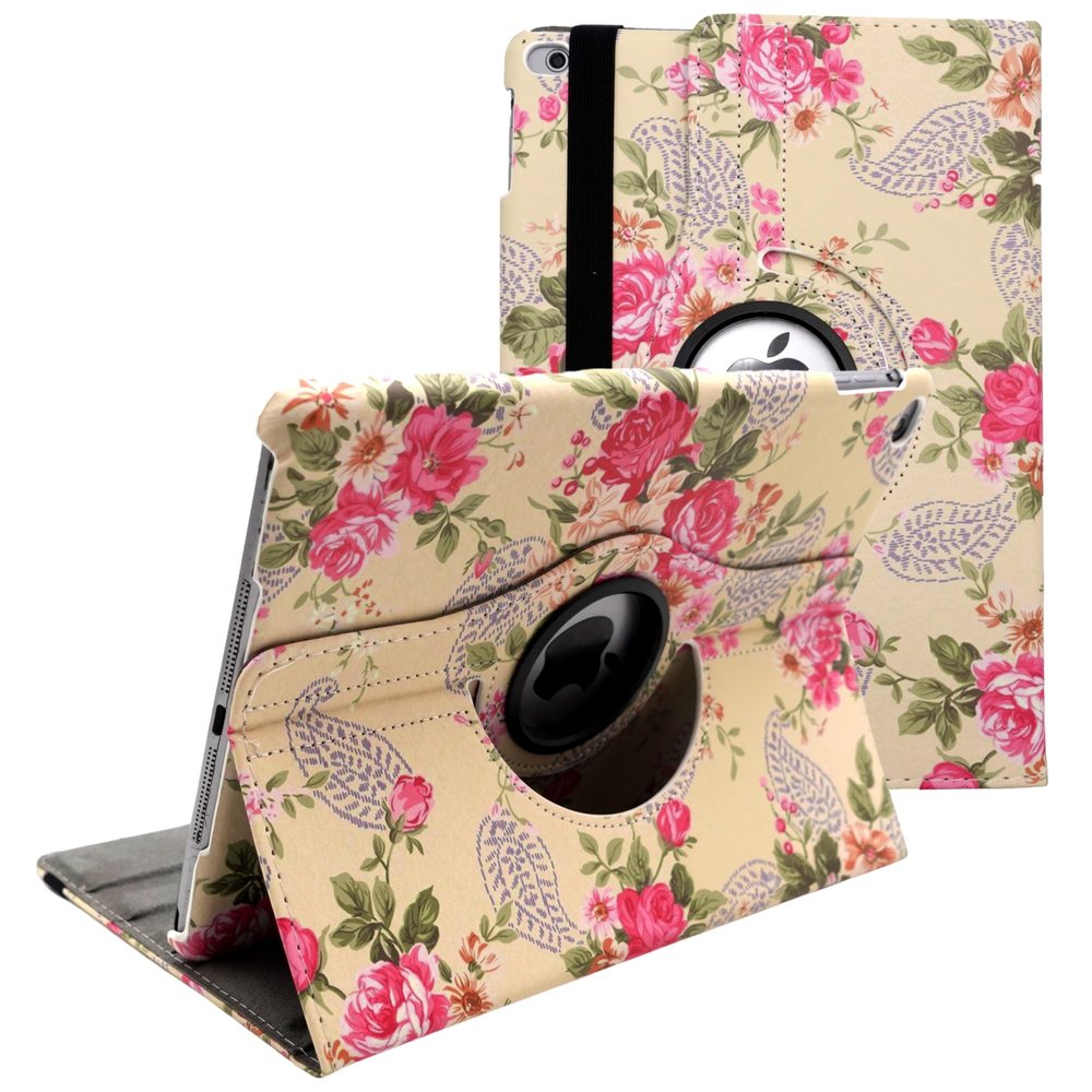 Wireless City 360 Rotation Case Fit to iPad 9.7 Inch 2018 2017/ fit iPad Air 2 Case -360-Degree Rotating Stand Protective Cover Smart Case with Auto Sleep/Wake 5th/6th Gen (Pink Flower Design)
