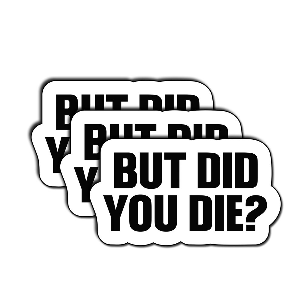 (3Pcs) Yeah But Did You Die Sticker, But Did You Die Vinyl Decal, Funny Stickers, Water Assistant Sticker for Laptop Phone Water Bottle Skateboard, Funny Stickers for Men Women, Size 3"x2" Inch