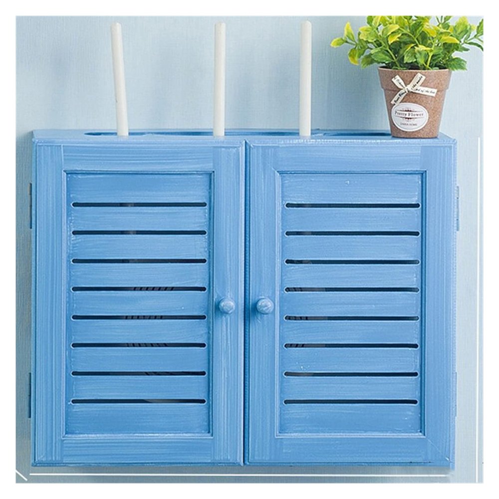 Cable Organizer Box Wall-Mounted Perforation-Free Set-top Box Router Storage Box Wooden Frame Household Power Distribution Box Cover Shielded Router Cable Cable Management Box (Color : Bigblue Mug,