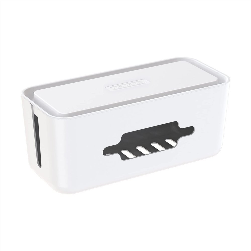 Cable Organizer Box Cable Manager Box Hard Plastic Desktop Cable Management Box with Cover for Home Office Cable Winder Storage Cable Management Box (Color : Large White)