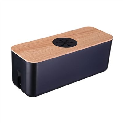 Cable Organizer Box Wire Storage Box with Wooden Cover, Flat Mobile Phone Network Cable Socket Storage Box, Household Charger Management Hidden Type Cable Management Box (Color : A)
