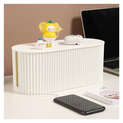 Cable Organizer Box Large Capacity Socket Wire Storage Box Desktop Hider Cord Organizer Box Stylish Cord Organizer for Home and Office, Water Ripples Box Body Cable Management Box (Color : White, Si