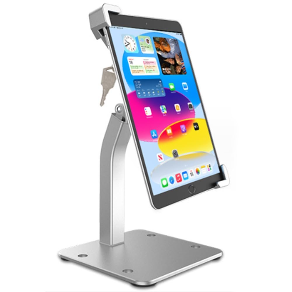 Cuxwill Anti-Theft Kiosk Desktop Stand for 7-11 ipad Tablet, 360 Swivel Heavy Duty Aluminum Retail POS Business Tablet Mount with Security Lock, Compatible iPad 10th 9th 8th Gen iPad 10.9 10.2 9.7