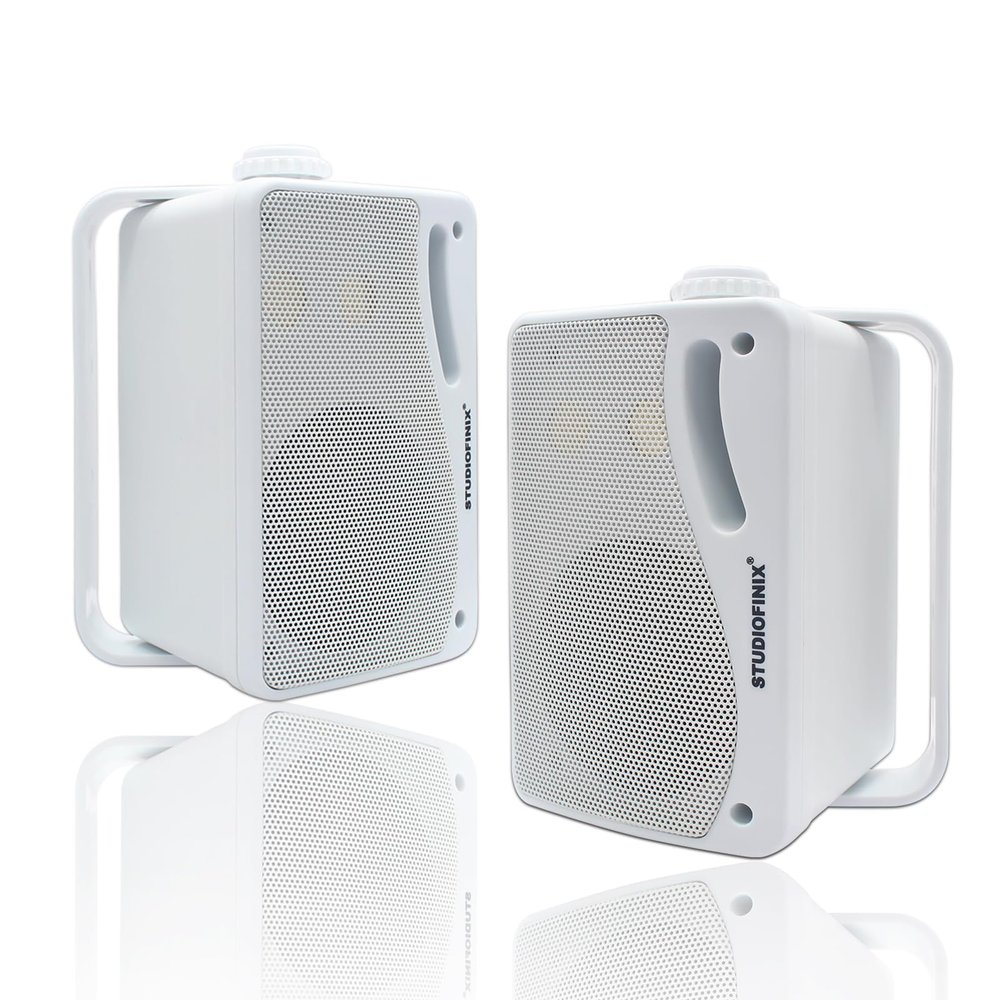 STUDIOFINIX 3.5 Inch Outdoor Bluetooth Speakers Waterproof Wired,3 Way 200W Upgrade Premium Wall Mount Speakers,Ideal use in Patio,Deck, Indoor OutdoorWhite