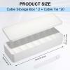 Tatuo 2 Pcs Cable Organizer Box with Wire Ties, Plastic Cord Storage Box with Lid, Electronics Organizer for Home Office Desk Organizers and Accessories (White) view 2