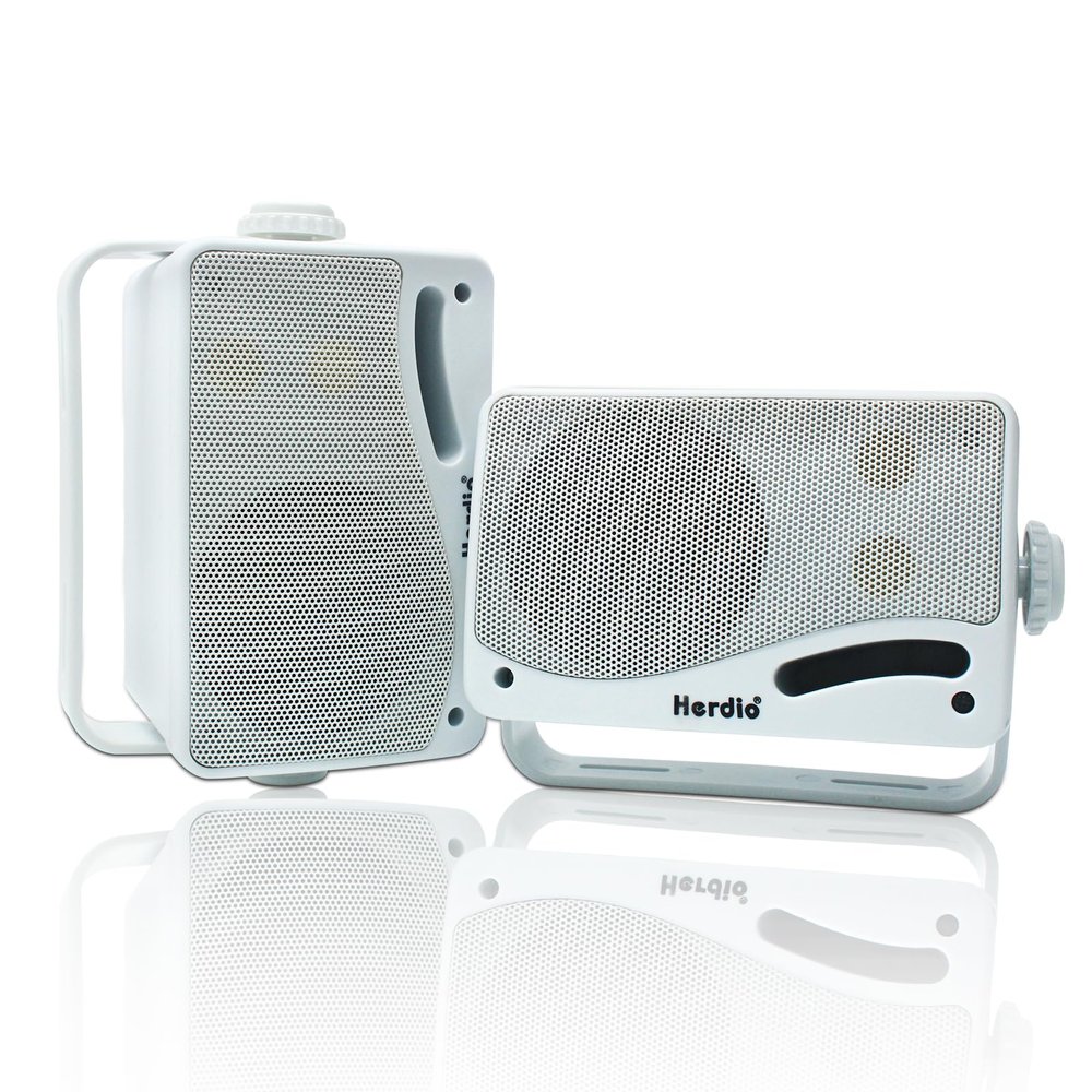Herdio 3.5" Outdoor Bluetooth Speakers Wired Waterproof, 200W 3 Way Upgrade Premium Wall Mount Speakers, Durable Mountable Loud Sound System for Patio Indoor Deck Garage (White Pair)