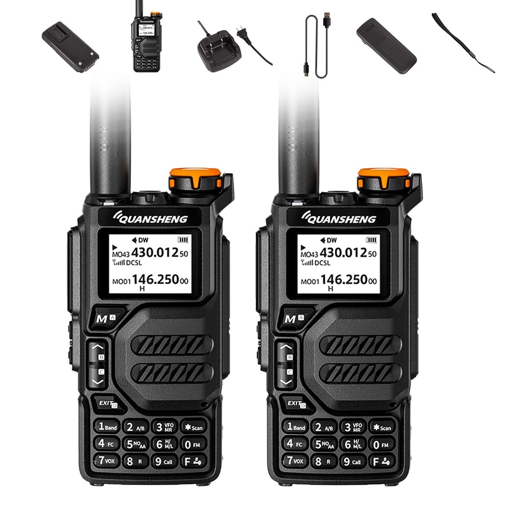2 Packs Quansheng UV-K5 Radio USB-C Charging Dual Band Two Way Radio Long Range for Adult 5W Long Range Handheld Radio NOAA Scrambler/DTMF One Key Copy