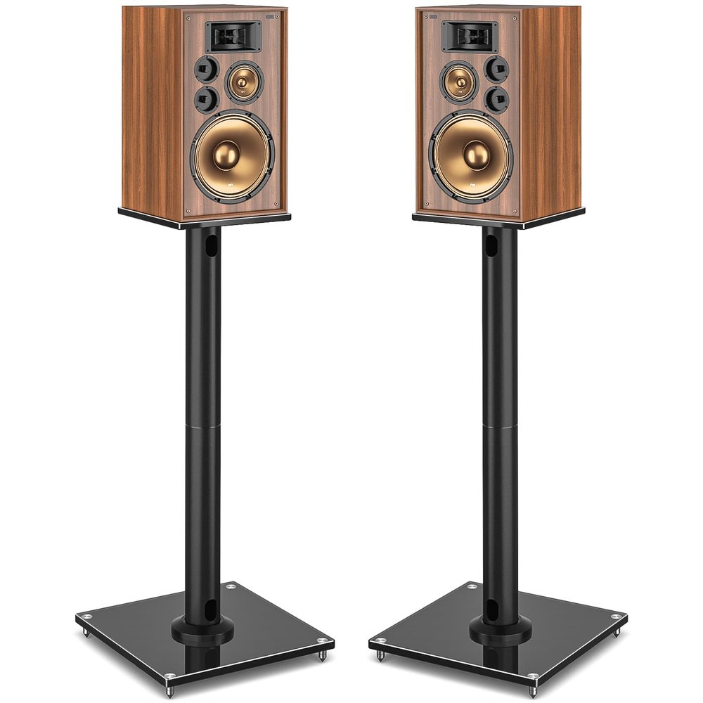 YOMT Universal Speaker Stands Pair for Surround Sound, 28 Inch Floor Speaker Stands with Cable Management Holds 22lbs Bookshelf Speaker Satellite Speaker, 1 Pair