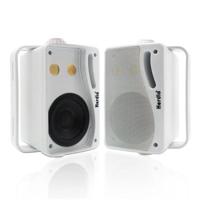 Herdio 3.5 Inch Passive Outdoor Speakers Wired Waterproof, 200W 3 Way Premium Mountable Wall Mount Speakers with Superior Sound, All-Weather Durability, for Patio Marine Boat Garage Indoor(White Pair)