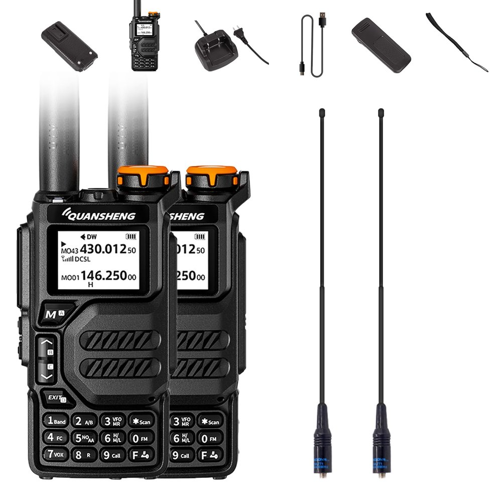 2 Packs Quansheng UV-K5 Radio USB-C Charging Dual Band Two Way Radio Long Range for Adult 5W Long Range Handheld Radio NOAA Scrambler/DTMF One Key Copy with 771 Antenna
