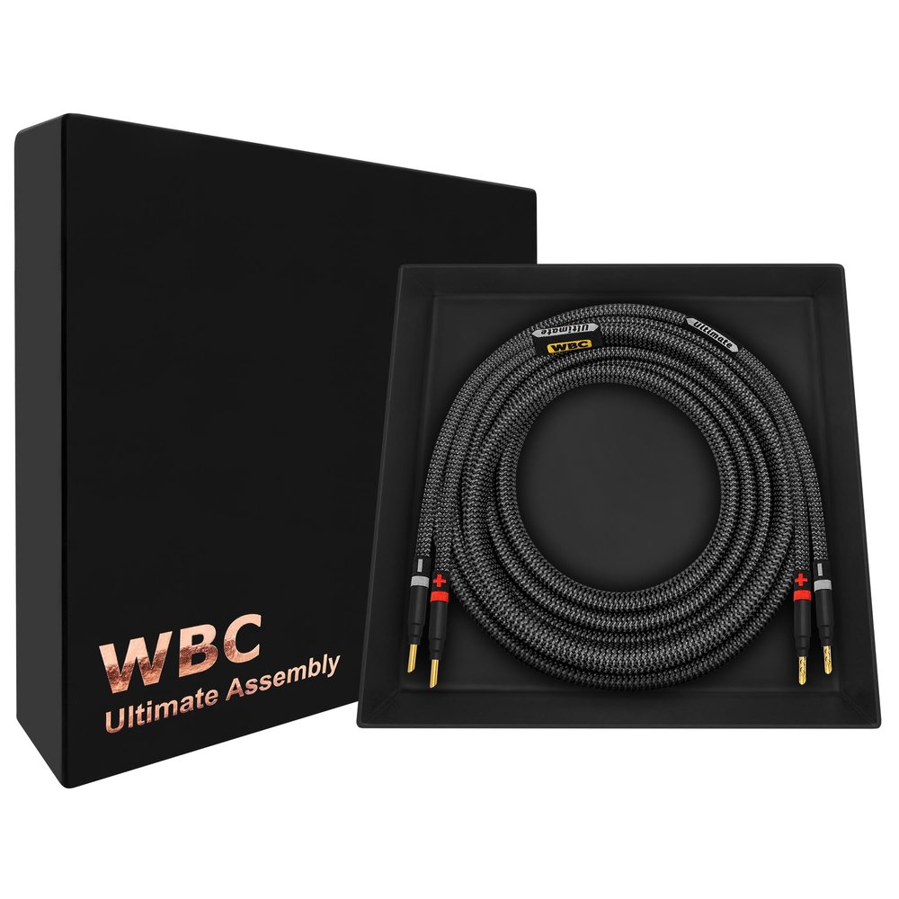 WORLDS BEST CABLES 5 Foot Ultimate - 8 AWG - Ultra-Pure OFC - Premium Audiophile HiFi Single Speaker Cable for Center Channel with Eminence Gold Banana Plugs & Carbon Tweed Jacket