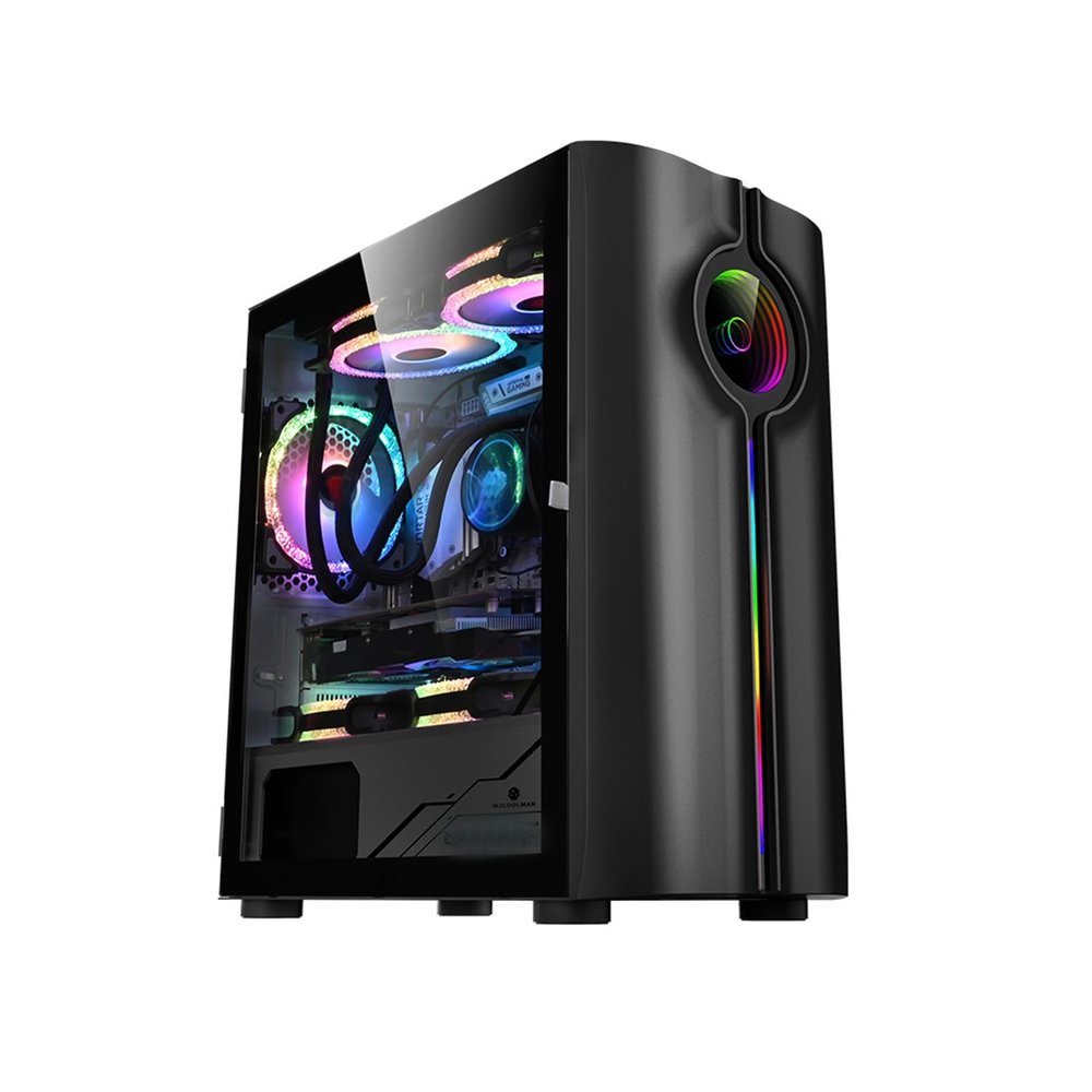 ARrase Computer Gaming Case,M-ATX ITX Mid-Tower PC Case,Pre-Installed 8 Fans,Water Cooling Case,RGB Light Bar,Suitable for Gaming and Office Work (Color : Black), 18648