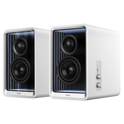 Edifier QR65 Active Monitor Speaker with 65W GaN Fast Charger Function, 70W RMS Bluetooth Computer Speakers with Hi-Res 24bit Wireless Audio, Subwoofer Out and Light Effects (White)