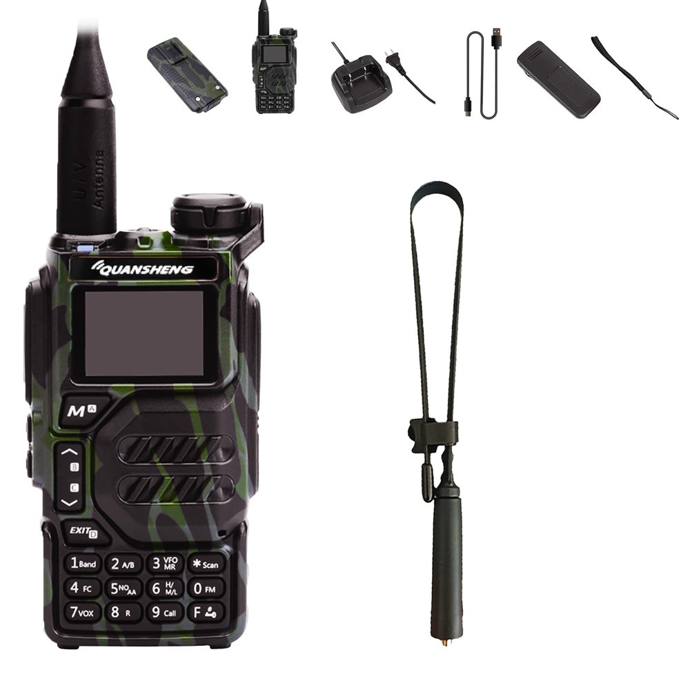 Quansheng UV-K5 Radio USB-C Charging Dual Band Two Way Radio Long Range for Adult 5W Long Range Handheld Radio NOAA Scrambler/DTMF One Key Copy Camo with 18.89in Tactical Antenna