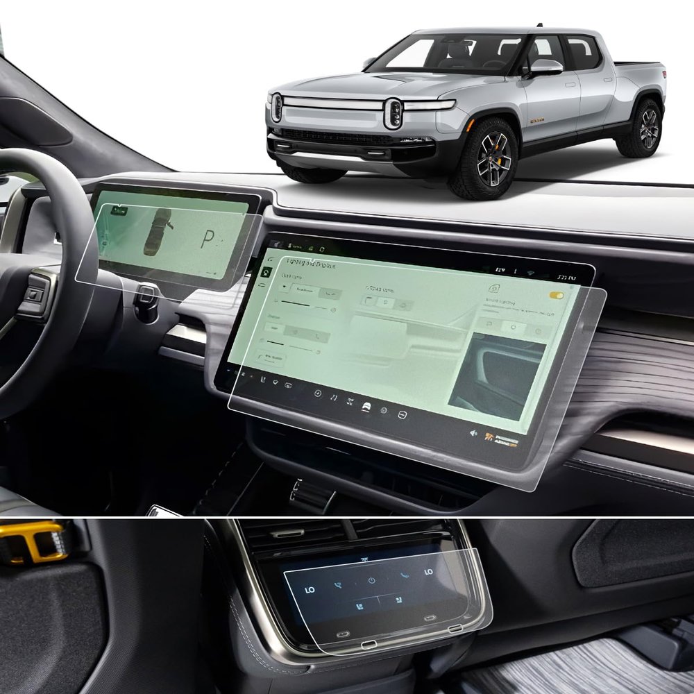 BIXUAN 3 Pack Tempered Glass Screen Protector for 2022-2025 Rivian R1T/R1S Accessories Navigation+Dashboard+Rear Console ALL 3 Matte Anti-glare Navigation Touchscreen Scratch-Resistant