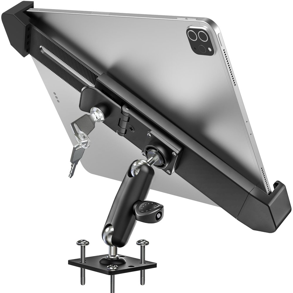 woleyi Anti Theft Heavy Duty Drill Base Tablet Holder Car Mount Dashboard for Truck/Vehicle with Security Lock and Key, Compatible with iPad Pro/Air/Mini, Galaxy Tabs, More 7-11" Tablets