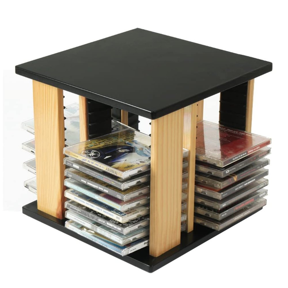 SBOJI Rotatable CD Rack Media Storage Rack CD Storage Holder CD Collection Storage Box Holds 48CDs, 28*28*27cm