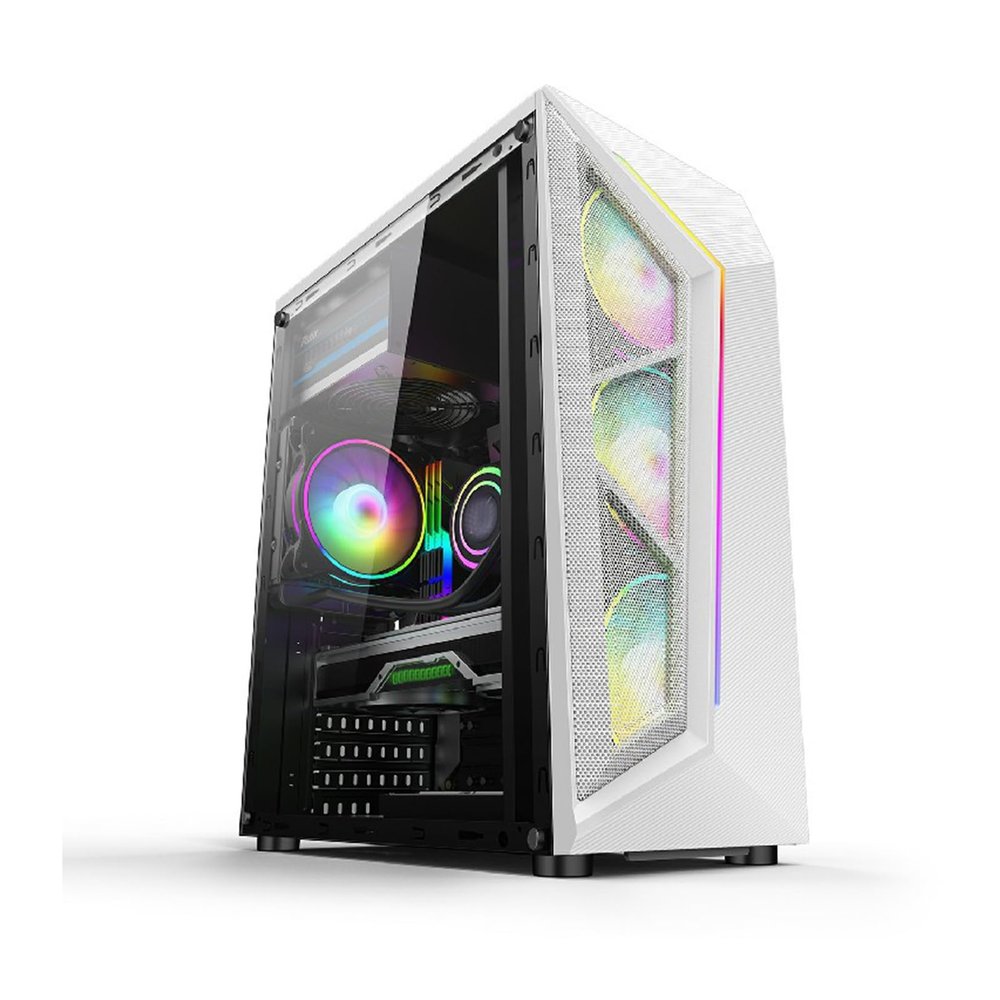 ARrase Computer Gaming Case,Transparent Side Panel Desktop Case,Mid-Tower ATX M-ATX Mini-ITX,4 Fans,USB3.0,Supports Water Cooling (Color : White), 18648