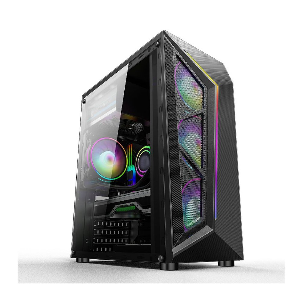 ARrase Computer Gaming Case,Transparent Side Panel Desktop Case,Mid-Tower ATX M-ATX Mini-ITX,4 Fans,USB3.0,Supports Water Cooling (Color : Black), 18648