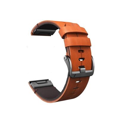 22 26mm Fit For Garmin Leather Strap 5Plus 6Pro 7Pro Quick Release Wristband Belt Sport Watch Band Fenix7XPro 5XPlus 6XPro Braceletacele (Color : Brown-black buckle, Size : 26mm)