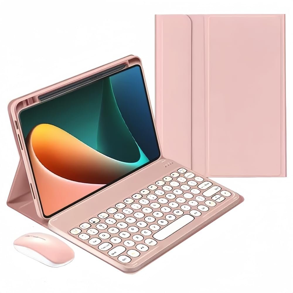 kaidisen Keyboard Case for iPad Air 13" (M3)/ Air 13" (M2) /iPad Pro 12.9 inch 6th/5th/4th/3rd Generation Case with Keyboard Bluetooth Mouse, Detachable Candy Color Round Key,Pink