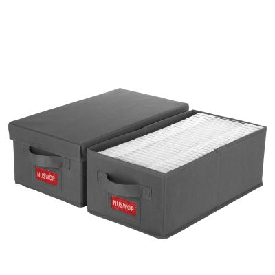 NUSWOR DVD Storage Box - Perfect DVD Case Storage Solution, Stackable DVD Organizer with Lid, 2Pack DVD Holder 15.75 x 8.1 x 6.1 inches - Holds 50 DVDs - Grey, USNWDVD2S2