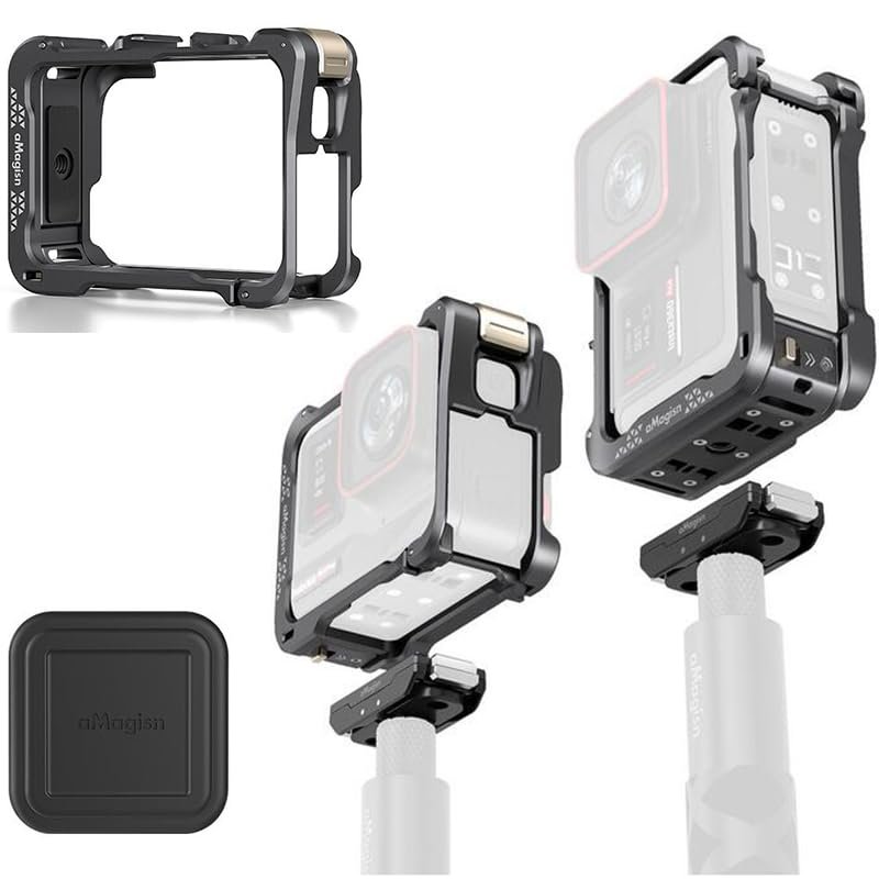 Coyktonty Cage for Insta360 Ace Pro/Insta360 Ace, Aluminum Alloy Quick-Release Protective Frame with Lens Protection Cover,with a Cold Boot Slot and Adapter, it can be Connected to a Tripod