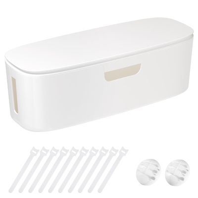 Cable Management Box - Large Cord Organizer Box to Hide Power Strip & Under Desk, TV Computer Wires Cable Organizer Box with Baby Proofs, Desk Cord Organizer for Home/Office - White