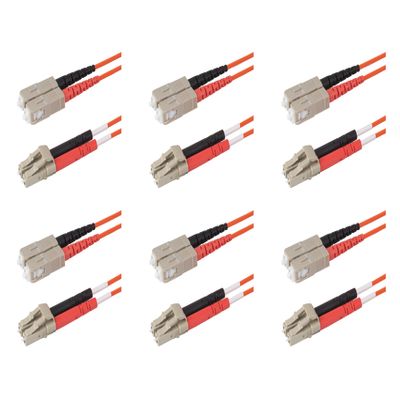 SpeedyFiberTX 6-Pack 5 Meter SC to LC Fiber Optic Patch Cable, Red and Black Boots, Corning InfiniCor Multimode OM1 62.5/125um Optical Fiber, Duplex Orange Riser OFNR Cable Jacket
