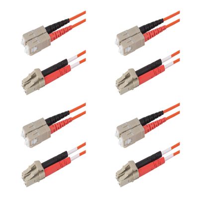SpeedyFiberTX 4-Pack 125 Meter SC to LC Fiber Optic Patch Cable, Red and Black Boots, Corning InfiniCor Multimode OM1 62.5/125um Optical Fiber, Duplex Orange Riser OFNR Cable Jacket