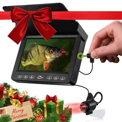 FishPRO Underwater Fishing Camera - MOQCQGR Portable 4.3'' 1000TVL (No Need Learn) Ice Fishing Camera Underwater 3-Grade IR Light, USB-C, 4X Zoom, Ice Fishing Fish Finder for Boat Lake Kayak, 65FT