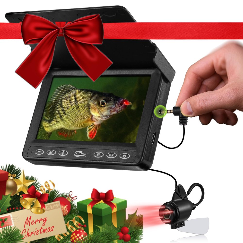 FishPRO Underwater Fishing Camera - MOQCQGR Portable 4.3'' 1000TVL (No Need Learn) Ice Fishing Camera Underwater 3-Grade IR Light, USB-C, 4X Zoom, Ice Fishing Fish Finder for Boat Lake Kayak, 65FT