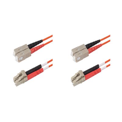 SpeedyFiberTX 2-Pack 65 Meter SC to LC Fiber Optic Patch Cable, Red and Black Boots, Corning InfiniCor Multimode OM1 62.5/125um Optical Fiber, Duplex Orange Riser OFNR Cable Jacket