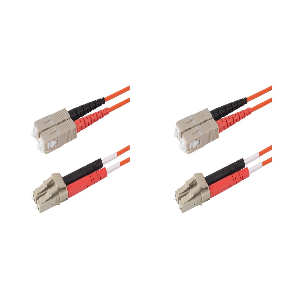 SpeedyFiberTX 2-Pack 65 Meter SC to LC Fiber Optic Patch Cable, Red and Black Boots, Corning InfiniCor Multimode OM1 62.5/125um Optical Fiber, Duplex Orange Riser OFNR Cable Jacket