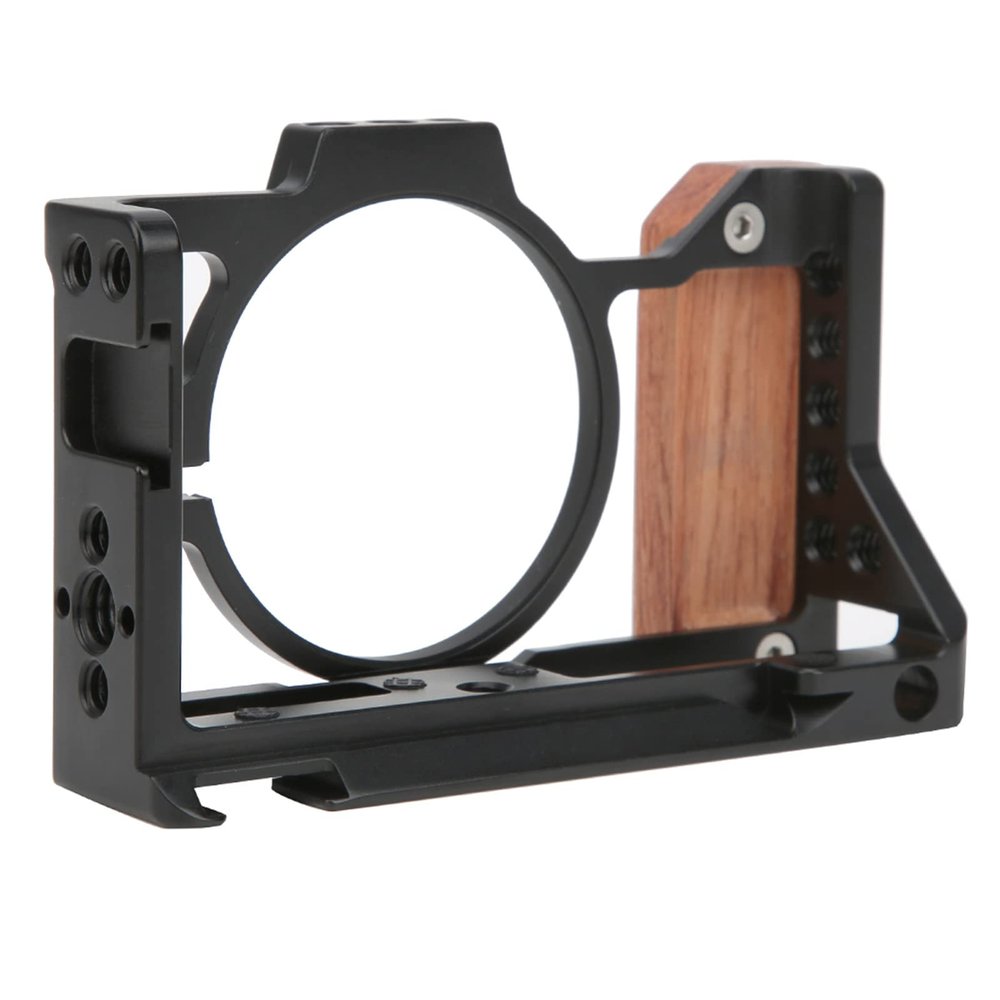 Camera Cage for ZV1 Camera, Aluminium Alloy Camera Cage Protective Casing Wooden Handle Grip