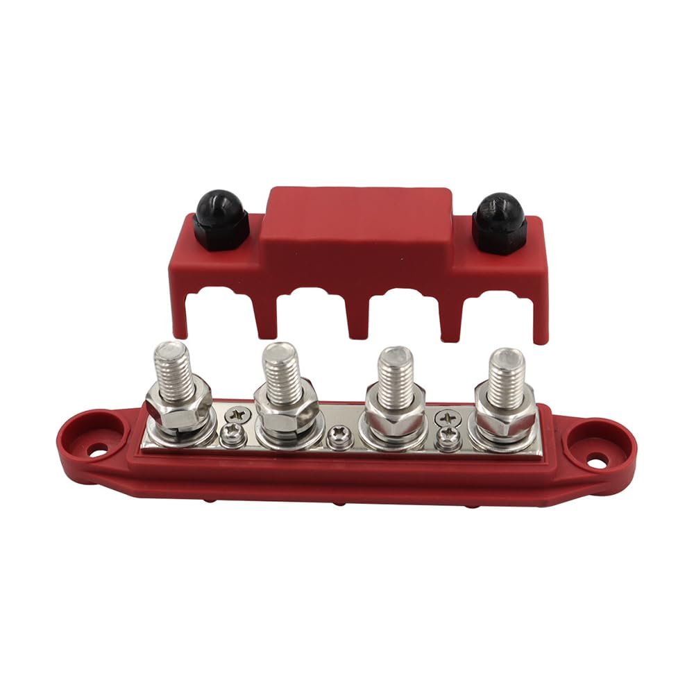 KACEPAR DC 48V M8/M10 Studs 6-Post Bar Power Distribution Block with Cover for Automobiles, RVs, Ships, and Yachts, Red M10