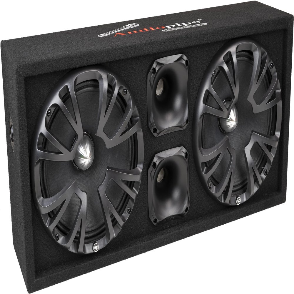 Audiopipe AP-CHU-10A 10" Inch Midrange Speaker Eclosure 600W, Includes Speakon Cable and 2 Channel Amplifier