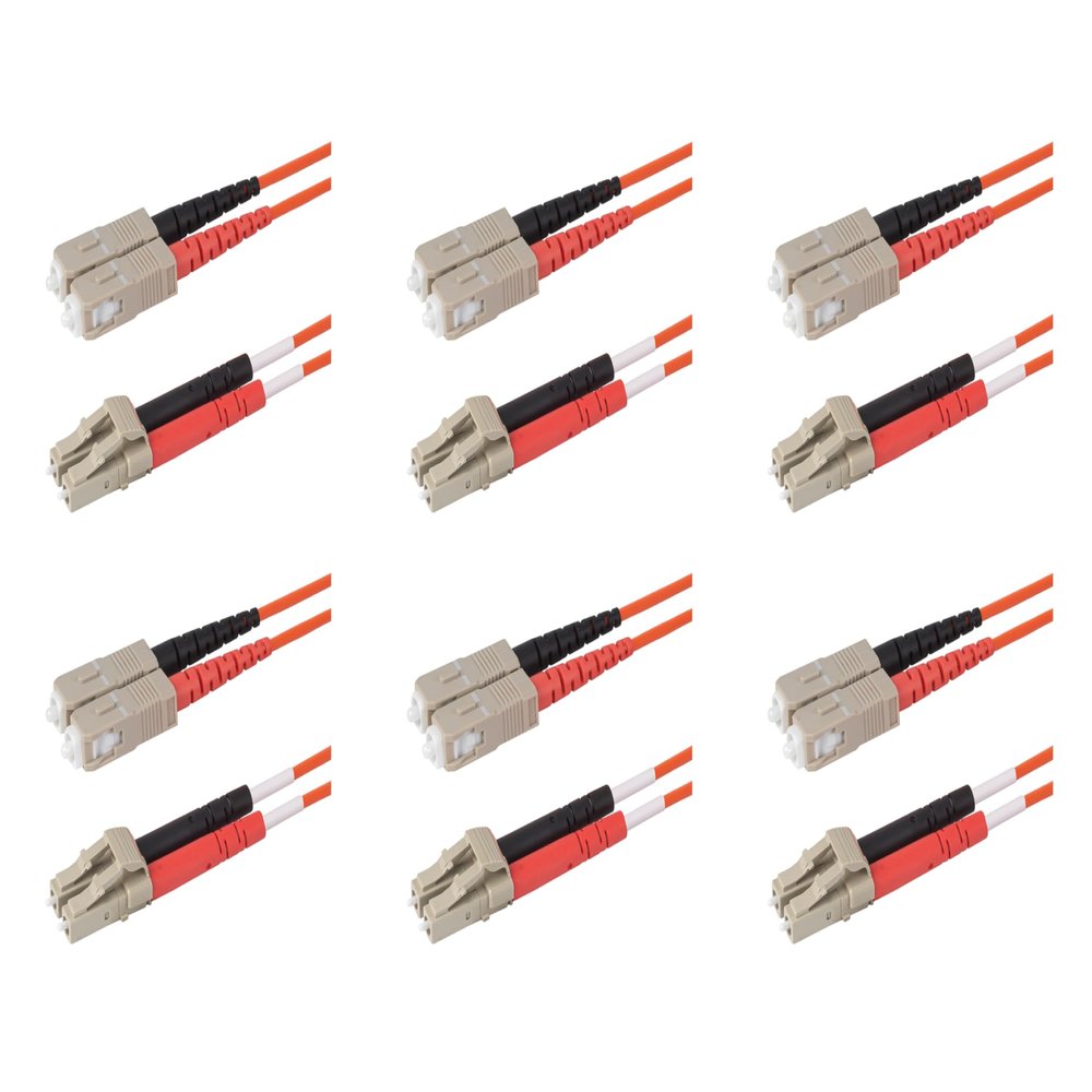 SpeedyFiberTX 6-Pack 100 Feet SC to LC Fiber Optic Patch Cable, Red and Black Boots, Corning InfiniCor Multimode OM1 62.5/125um Optical Fiber, Duplex Orange Riser OFNR Cable Jacket