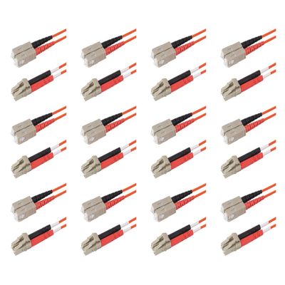 SpeedyFiberTX 12-Pack 12 Meter SC to LC Fiber Optic Patch Cable, Red and Black Boots, Corning InfiniCor Multimode OM1 62.5/125um Optical Fiber, Duplex Orange Riser OFNR Cable Jacket