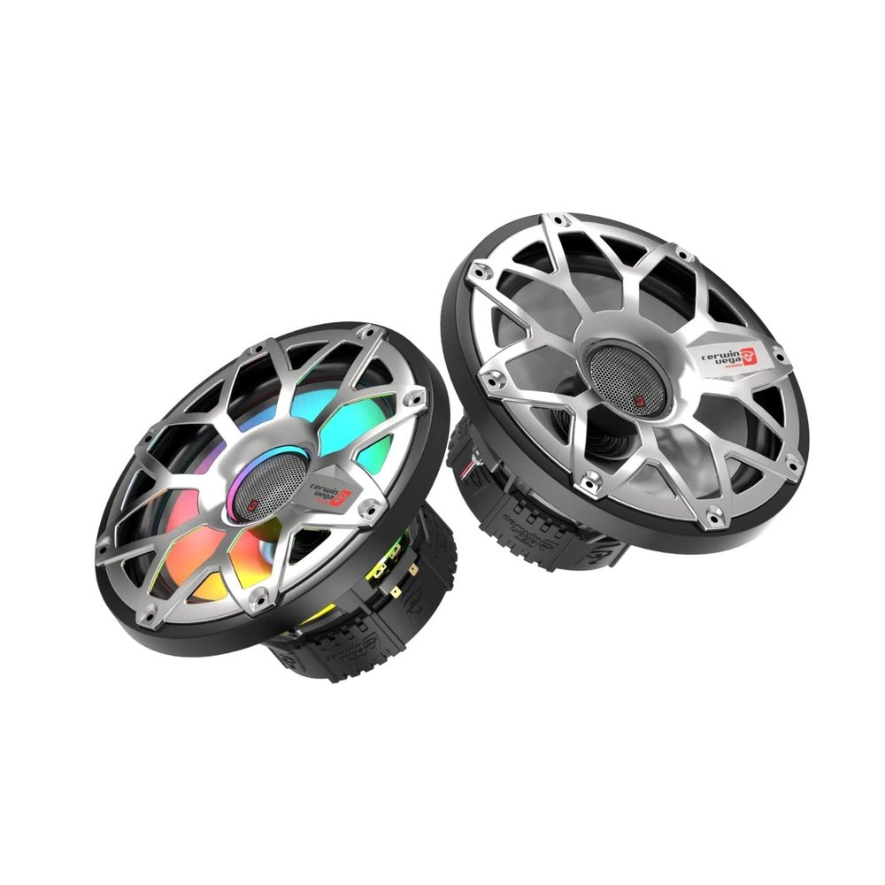 Cerwin Vega SM10F4 10"" 4 200W RMS / 400W MAX 2-Way Waterproof Marine Speaker with 1"" Titanium Dome Tweeter Flush Mount RGB LED Lighting, Black/Silver (Renewed)