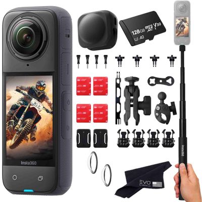 Insta360 X4 - Waterproof 360 Action Camera with 1/2"" 48MP Sensors, 5.7K 360 HDR Video, 4K Single-Lens, 2.29"" Touchscreen|Includes Motorcycle Bundle, Selfie Stick, Lens Guard&SD Card, Black