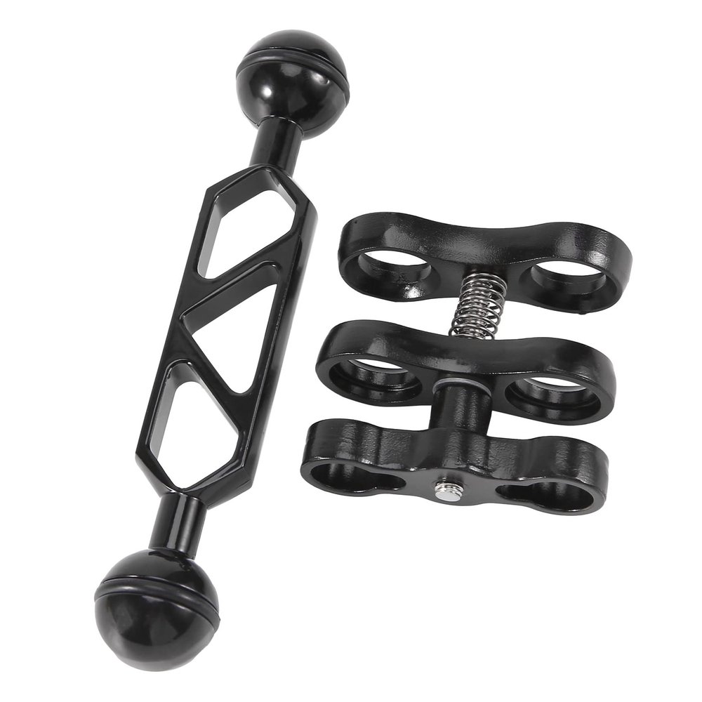 Hubceuo Aluminum Alloy Scuba Diving Light Torch Dual Ball Joint Arm and 1 Set Butterfly Clip Clamp Mount for Underwater Photography Camera
