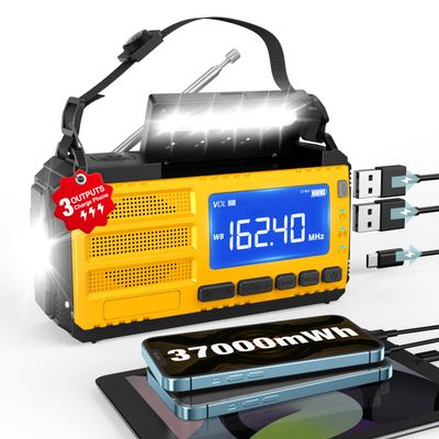 10000mAh Emergency Hand Crank Radio, AM/FM/NOAA Weather Alert, Solar Powered, 4 Charging Methods, 3-Mode Flashlight, Reading Lamp, SOS Alarm, Phone Charger, Orange