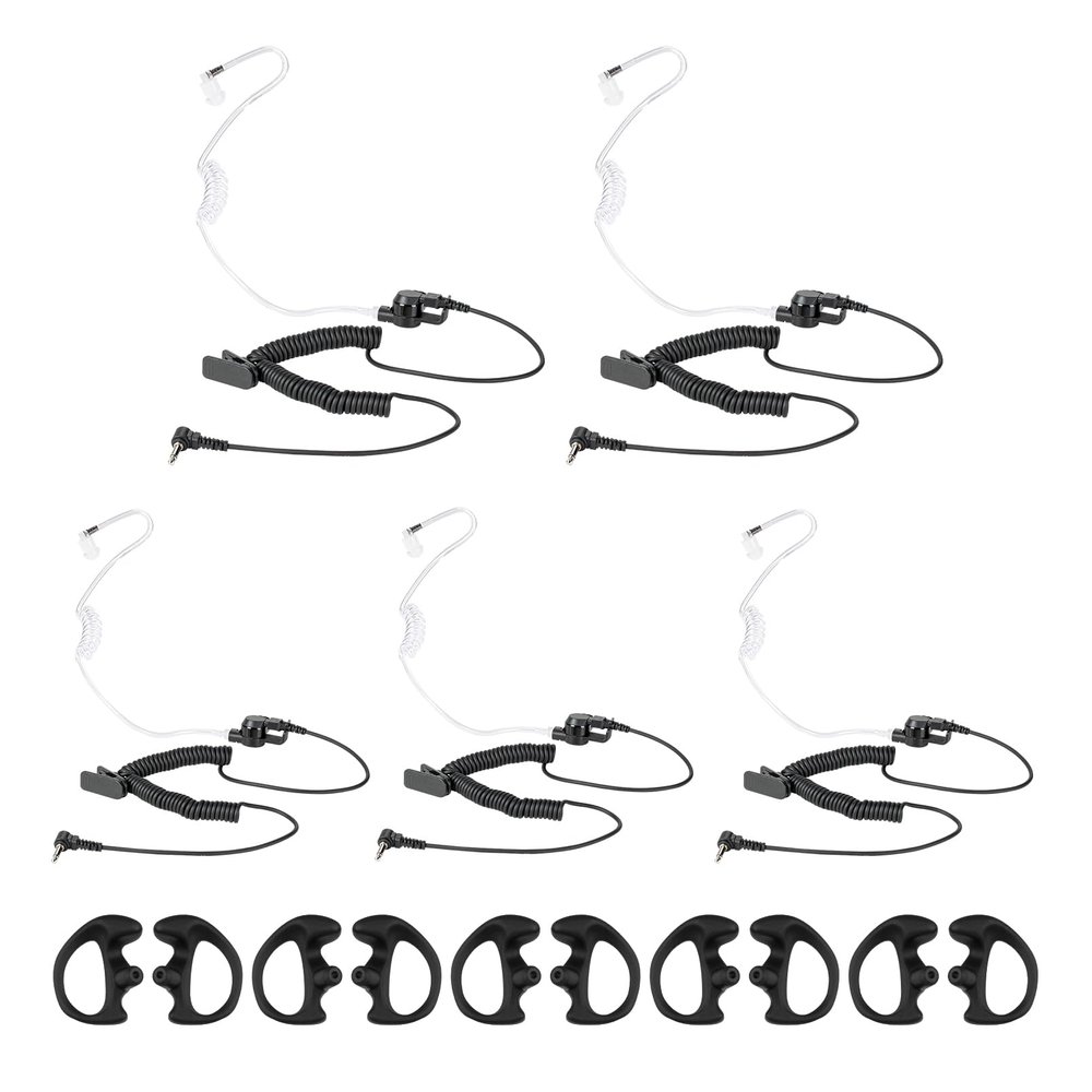 POFENAL Walkie Talkie Radio Listen Only Earpiece Headset with Clear Acoustic Tube Retaining Clip & Medium earmold(3.5mm pin, 5 pcs)