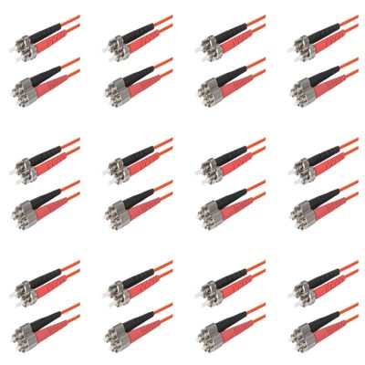 SpeedyFiberTX 12-Pack 3.5 Meter ST to FC Fiber Optic Patch Cable, Red and Black Boots, Corning InfiniCor Multimode OM1 62.5/125um Optical Fiber, Duplex Orange Riser OFNR Cable Jacket